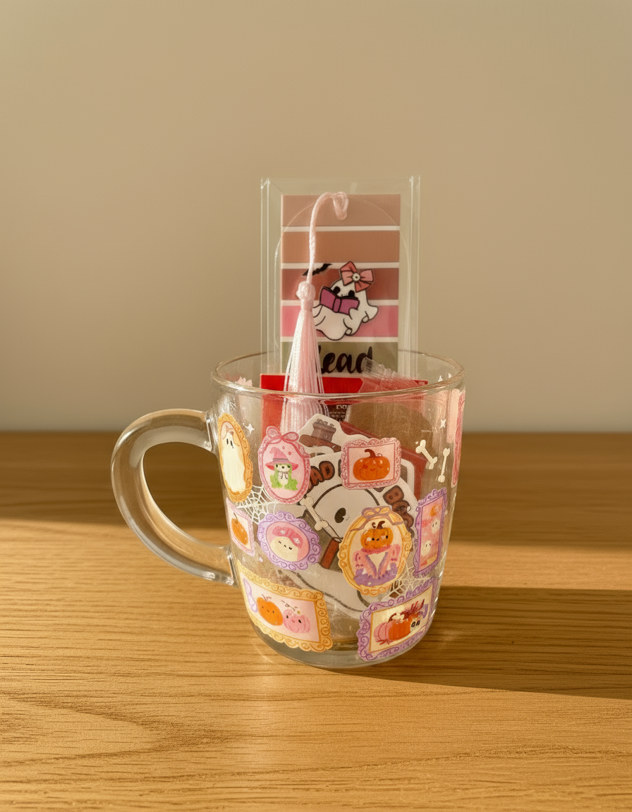 Autumn mug with fully transparent annotation tabs backing