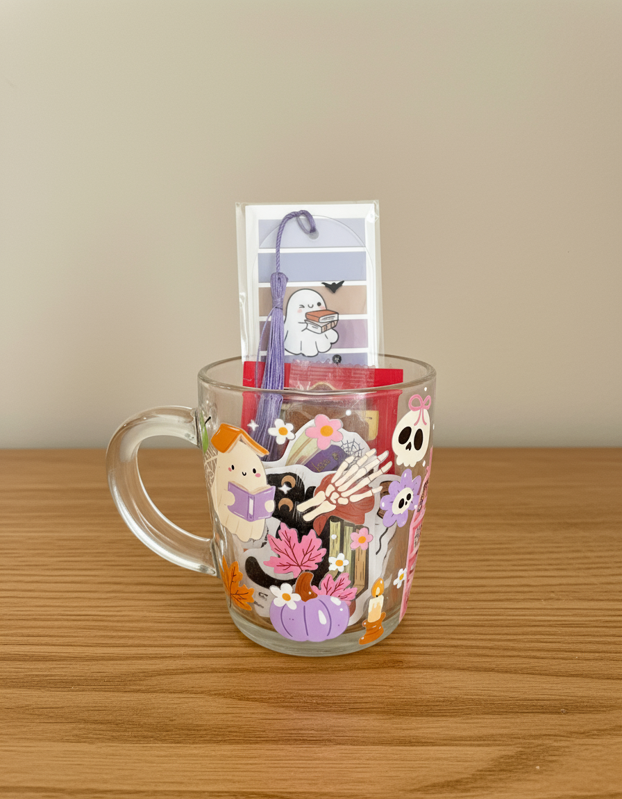 Bookish Boo mug with correct bookmark shape