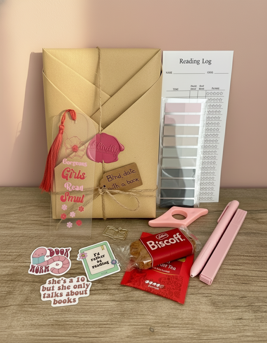 Product flatlay with straightened reading log