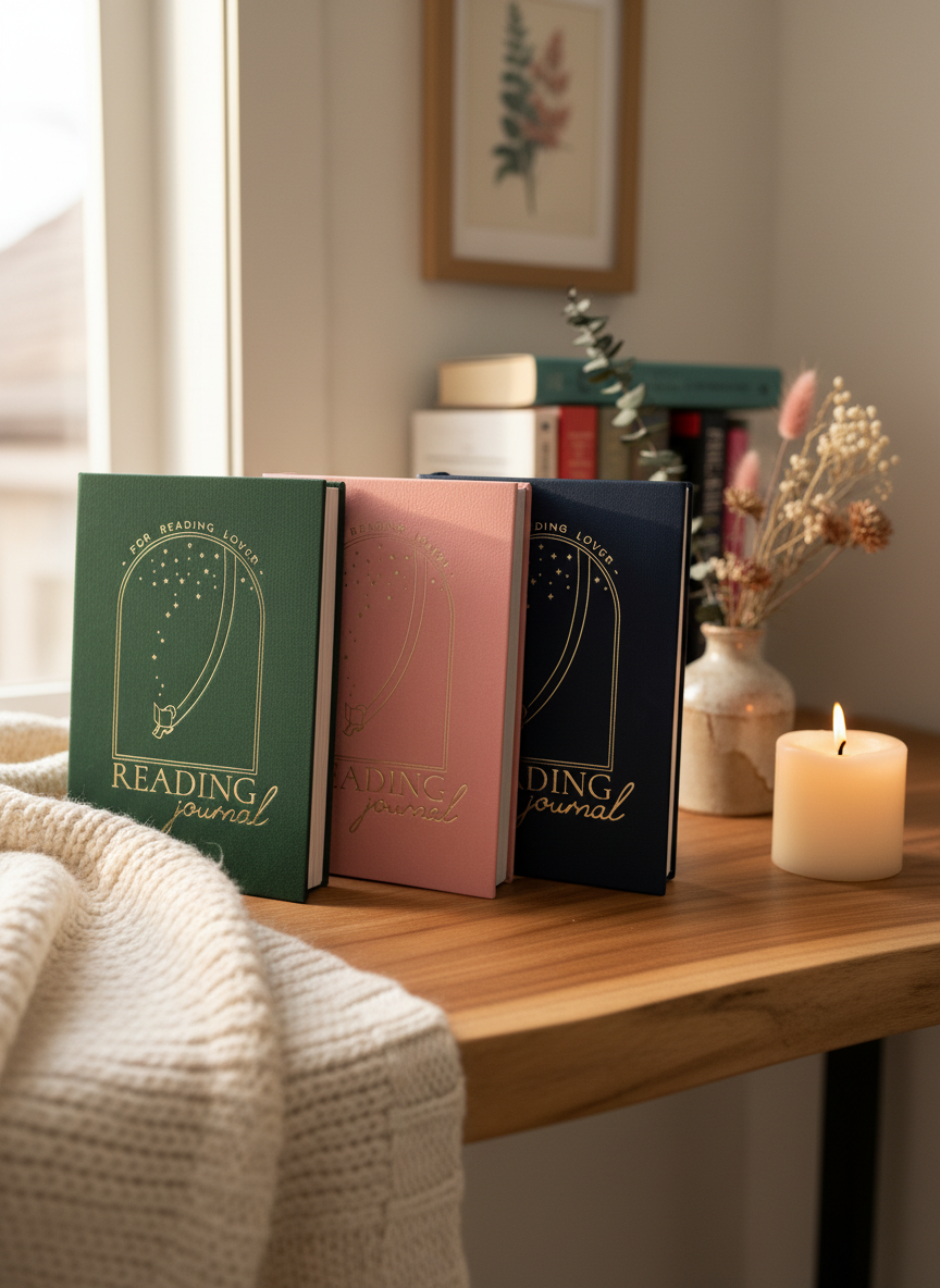 Reading journals with realistic cozy background